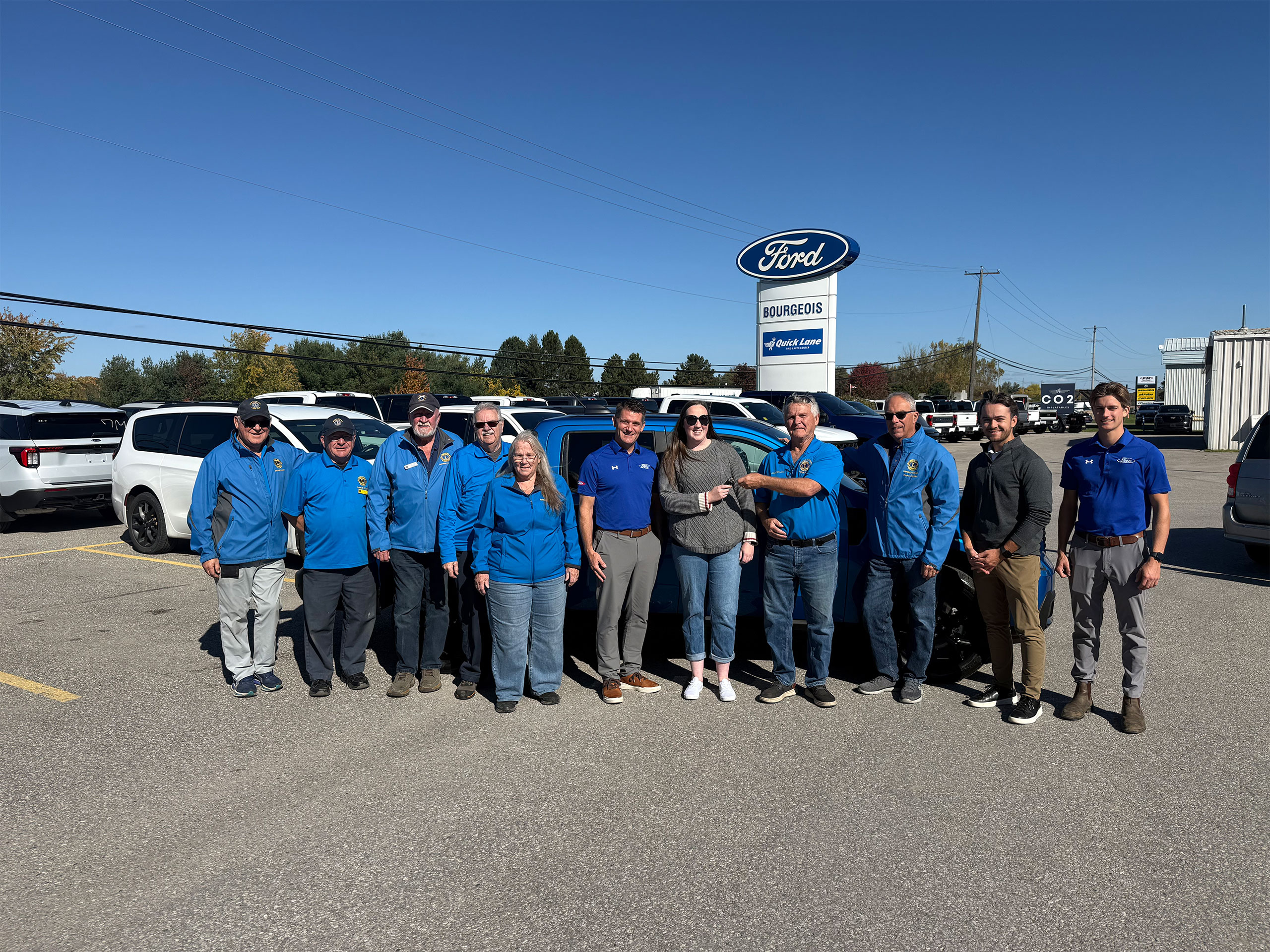 2026 Elmvale Lions Club Truck Draw Winner with Lions members and Bourgeois Ford employees
